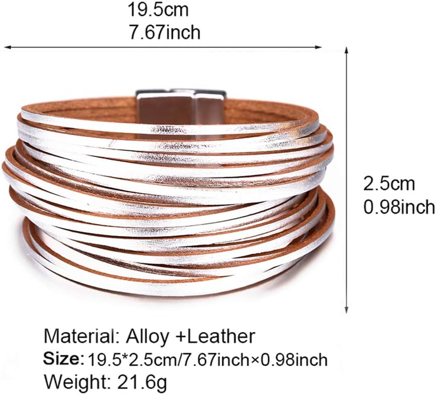 Fesciory Leather Wrap Bracelets for Women, Boho Leopard Multi-Layer Crystal Beads Cuff Bracelet Jewelry