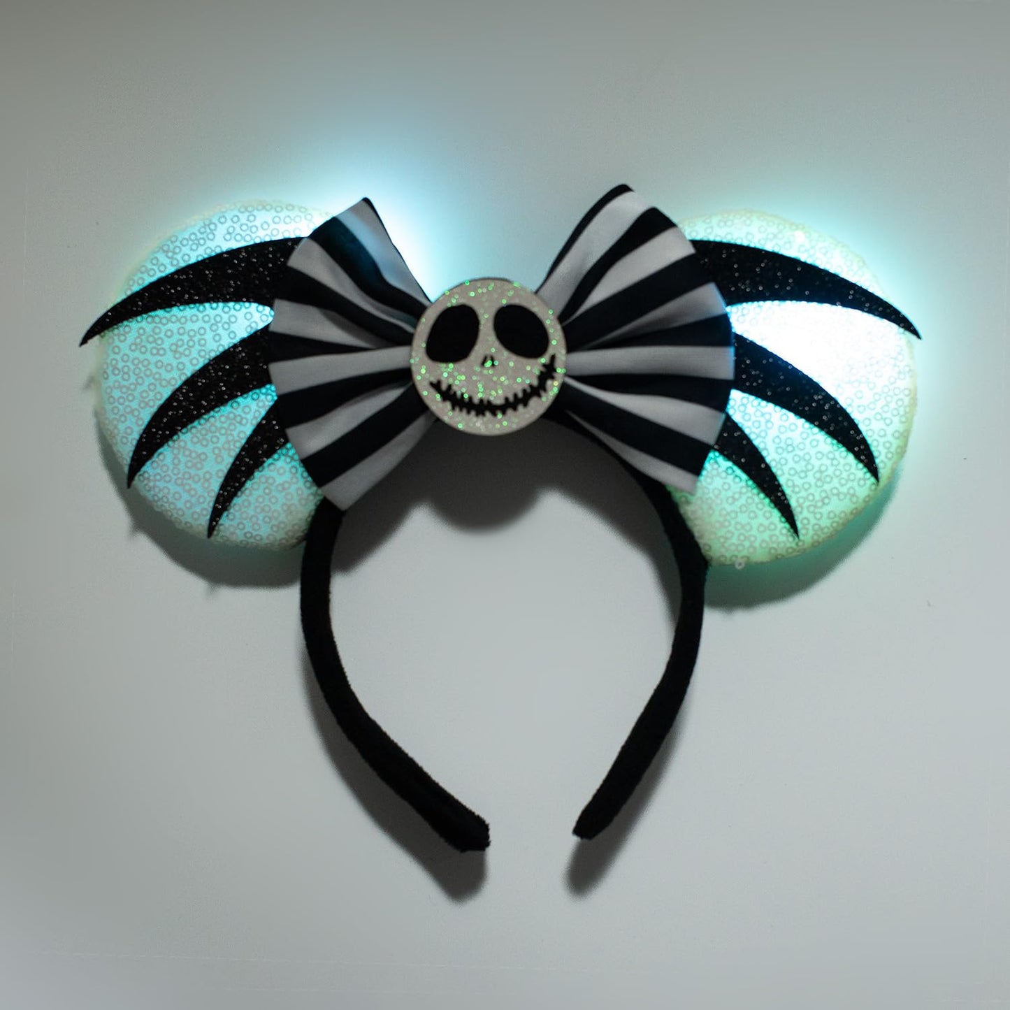 LED Mouse Ear Halloween Light Up Headband, Flash Glowing Hair Bow Party Decoration Headwear Hair Accessories for Women Girls