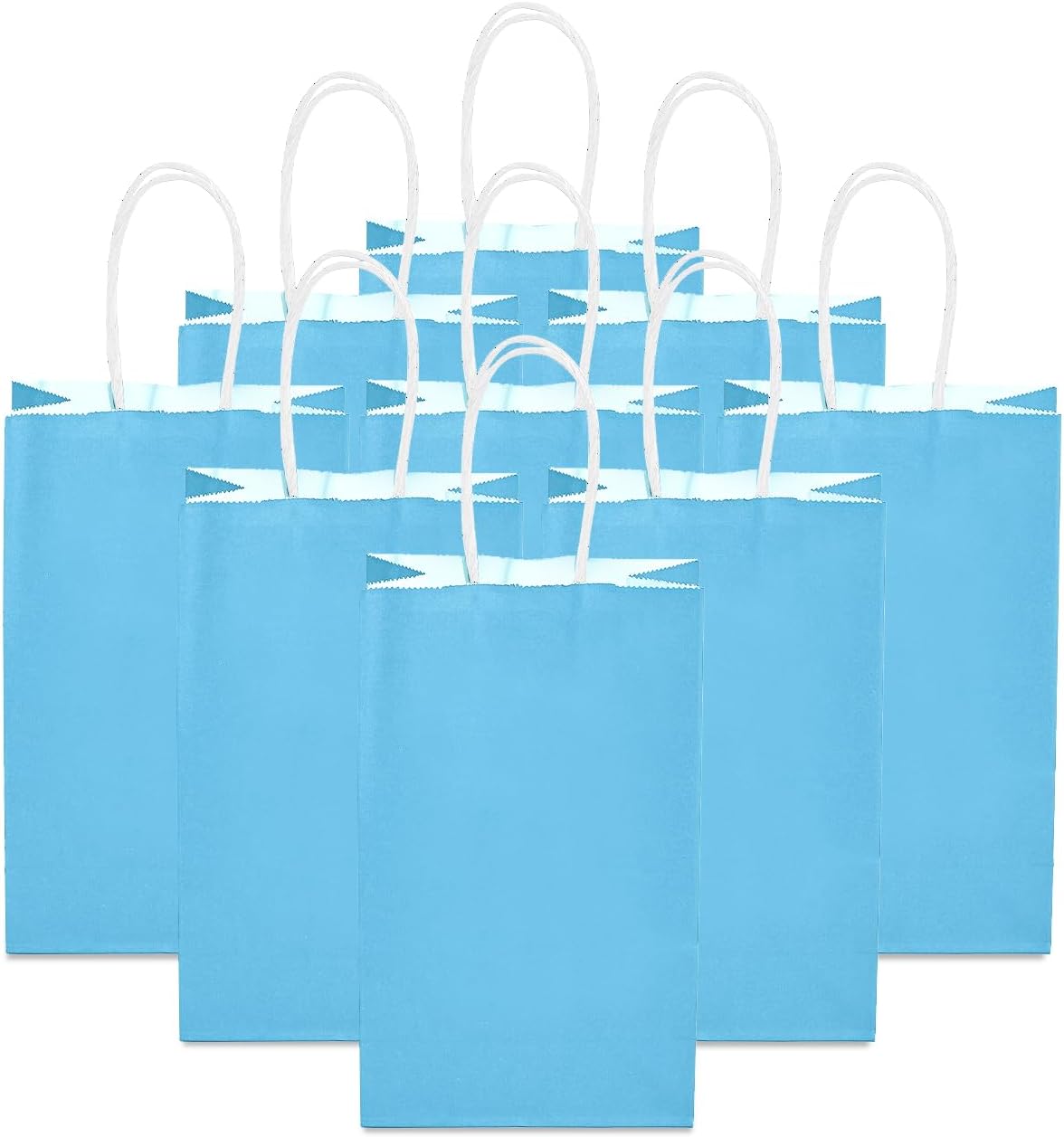 DjinnGlory 100 Pack Small Sized Blue Paper Bags with Handles Bulk for Merchandises, Christmas Gifts, Baby Blue Party Goodie Bags for Birthdays, Baby Showers, Weddings, 9x5.5x3.15 Inch