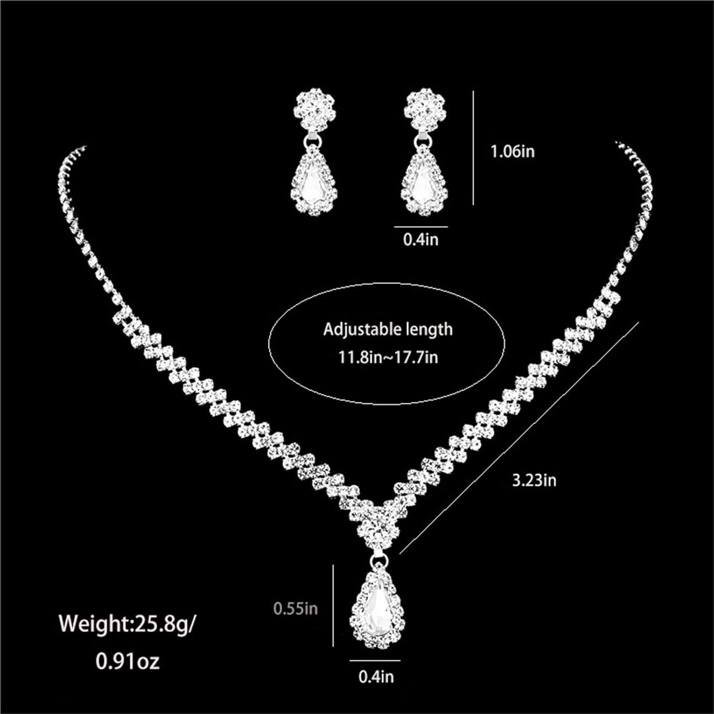 Wedding Jewelry Sets for Brides Rhinestone Necklace and Earring Set Bracelet Ring Gold Silver Prom Jewelry Sets Diamond Flower Teardrop Necklace for Women