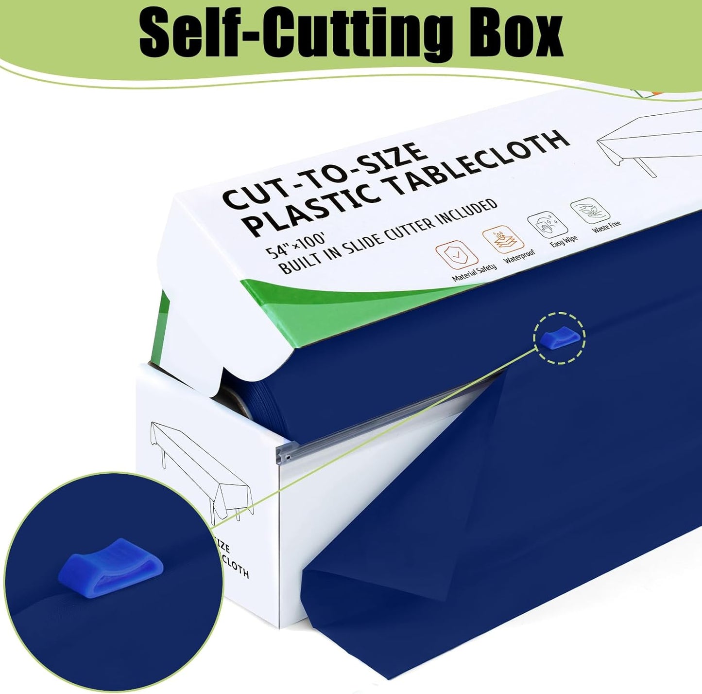 Smiry 54 Inch x 100 Feet Disposable Table Cover Roll, Navy Plastic Table Cloth in Cut-to-Size Box with Slide Cutter, Waterproof Rectangle Tablecloths for Weddings, Banquets, Outdoor