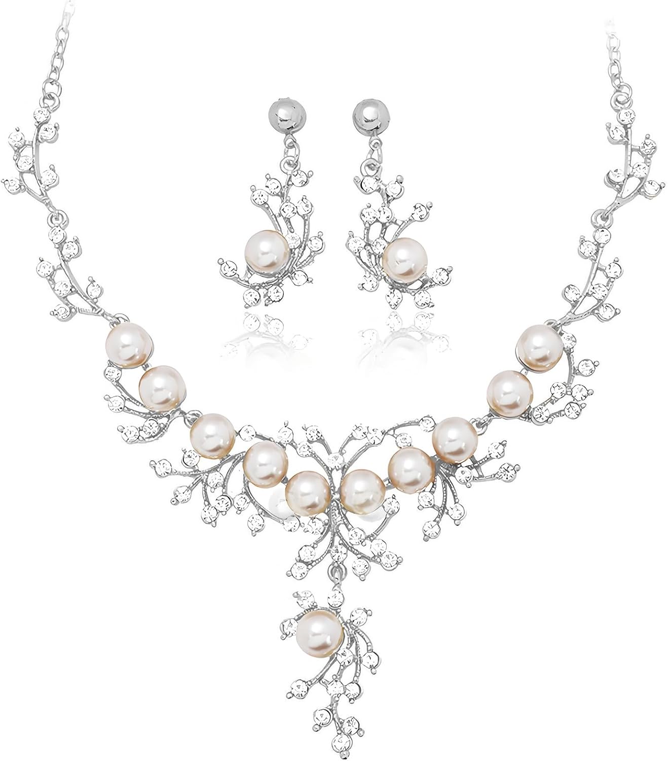 Jewelry Set for Women, Pearl Necklace Dangle Earrings Set Allergy Free Wedding Party Jewelry for Bridal Bridesmaid