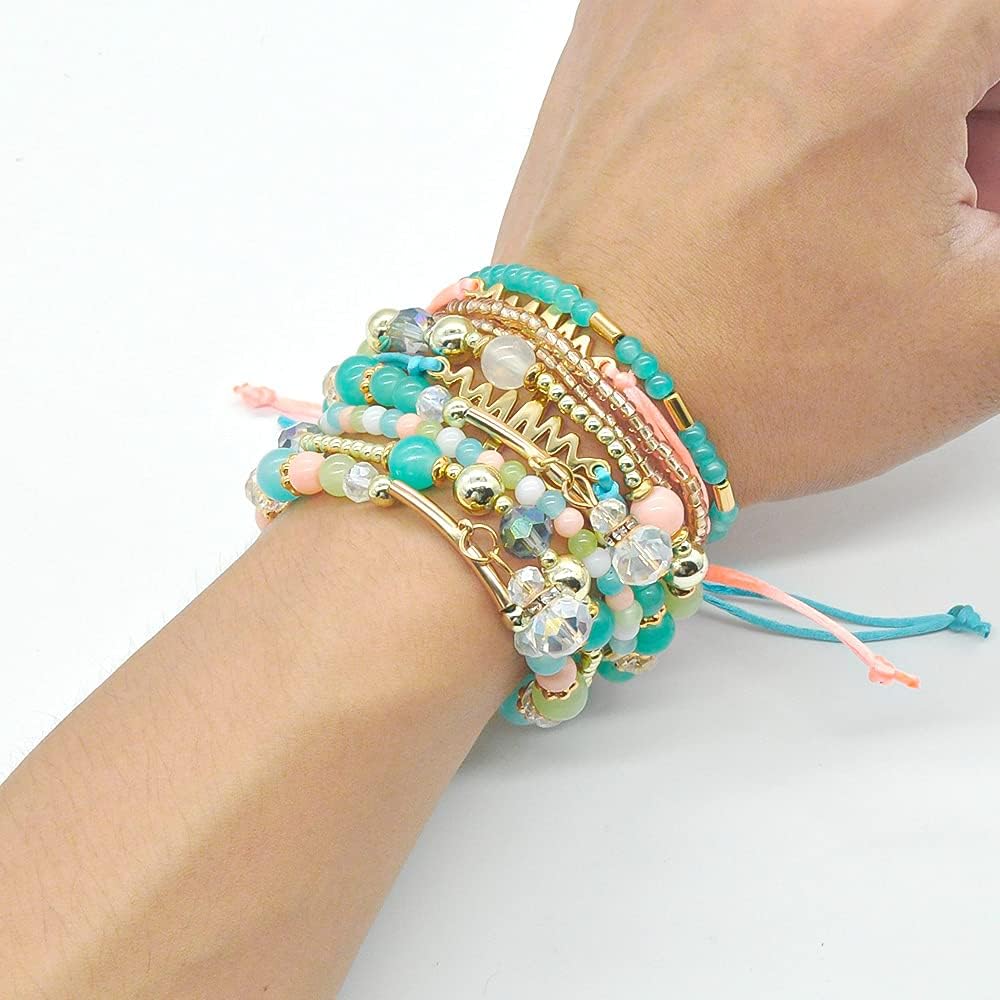 Bohemian Bracelet Sets for Women - 6 Sets Stackable Stretch Bracelets Multi-color Boho Jewelry for Women Hippie Bracelets Dainty Jewelry