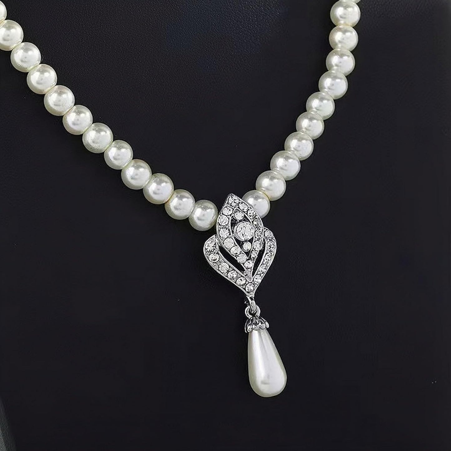 la luen Pearl Bride Wedding Jewelry Set Faux Pearls Crystal Rhinestone Necklace Earrings Bracelet Sets for Women Bridesmaid(3 PCS)