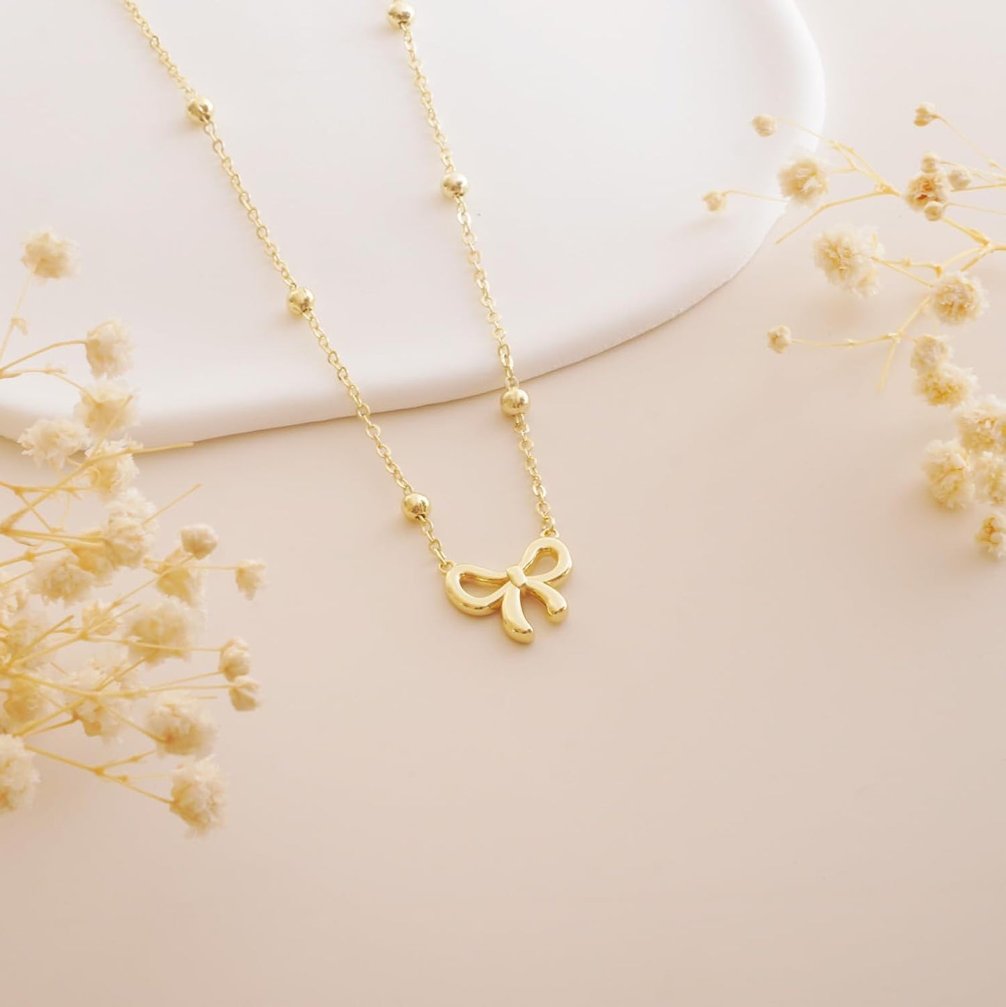 Stocking Stuffers for Women Dainty Bow Necklace 14K Gold Plated Cute Choker Small Pendant Charm Necklaces Teen Gift Trendy Stuff Personalized Jewelry Christmas Gifts