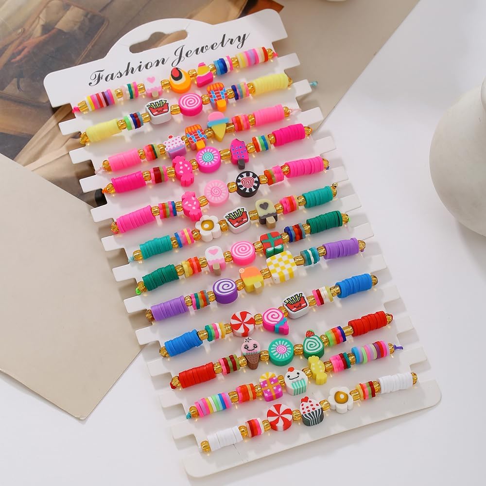 Heishi Surfer Clay Bead Bracelets Set for Women - Preppy Smile Evil Eye Beaded Stretch Bracelets Elastic Layering Friendship Bracelets- Stackable Boho Disc Summer Jewelry Set