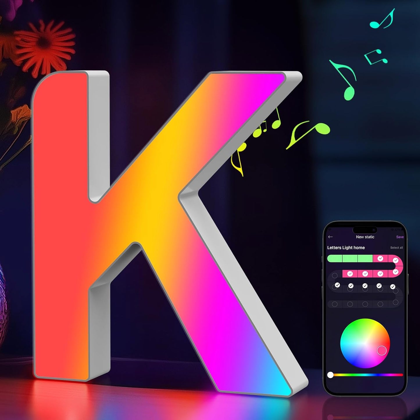 Light Up Letters Marquee Letter - Music Sync RGB Color Changing LED Lights Letter Logo Game Lights for Girls Women Party Birthday Christmas Valentine's Day Wall Desktop Decoration