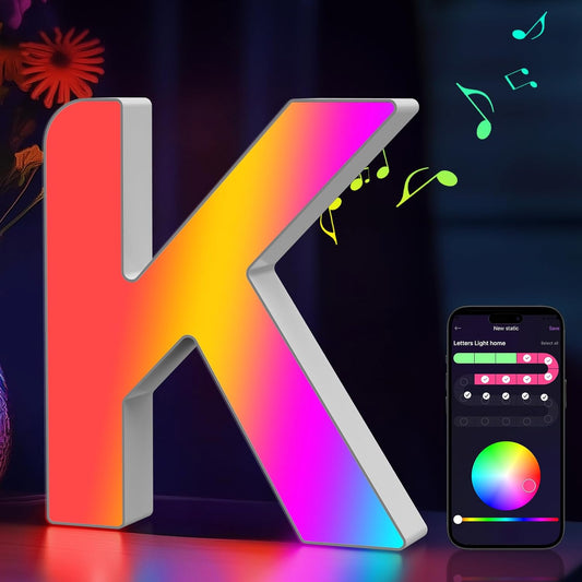 Light Up Letters Marquee Letter - Music Sync RGB Color Changing LED Lights Letter Logo Game Lights for Girls Women Party Birthday Christmas Valentine's Day Wall Desktop Decoration