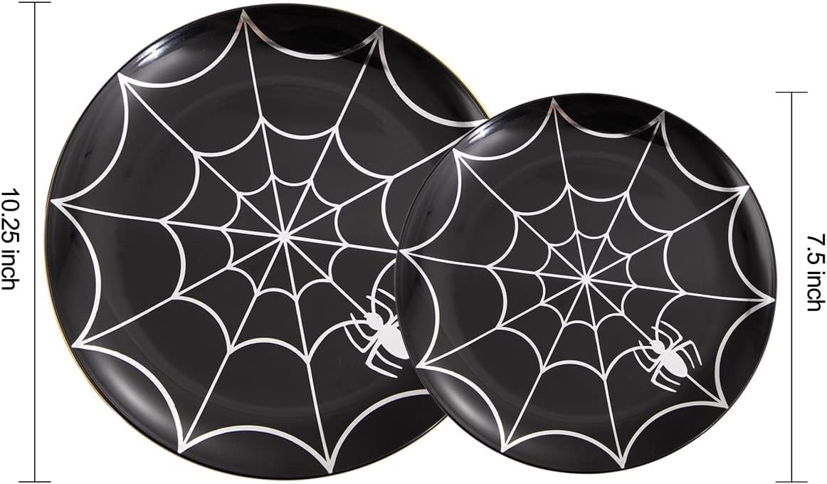 NOCCUR 60PCS Halloween Plastic Plates - 30 Black Dinner/Dessert Plates - Ideal for Halloween Party