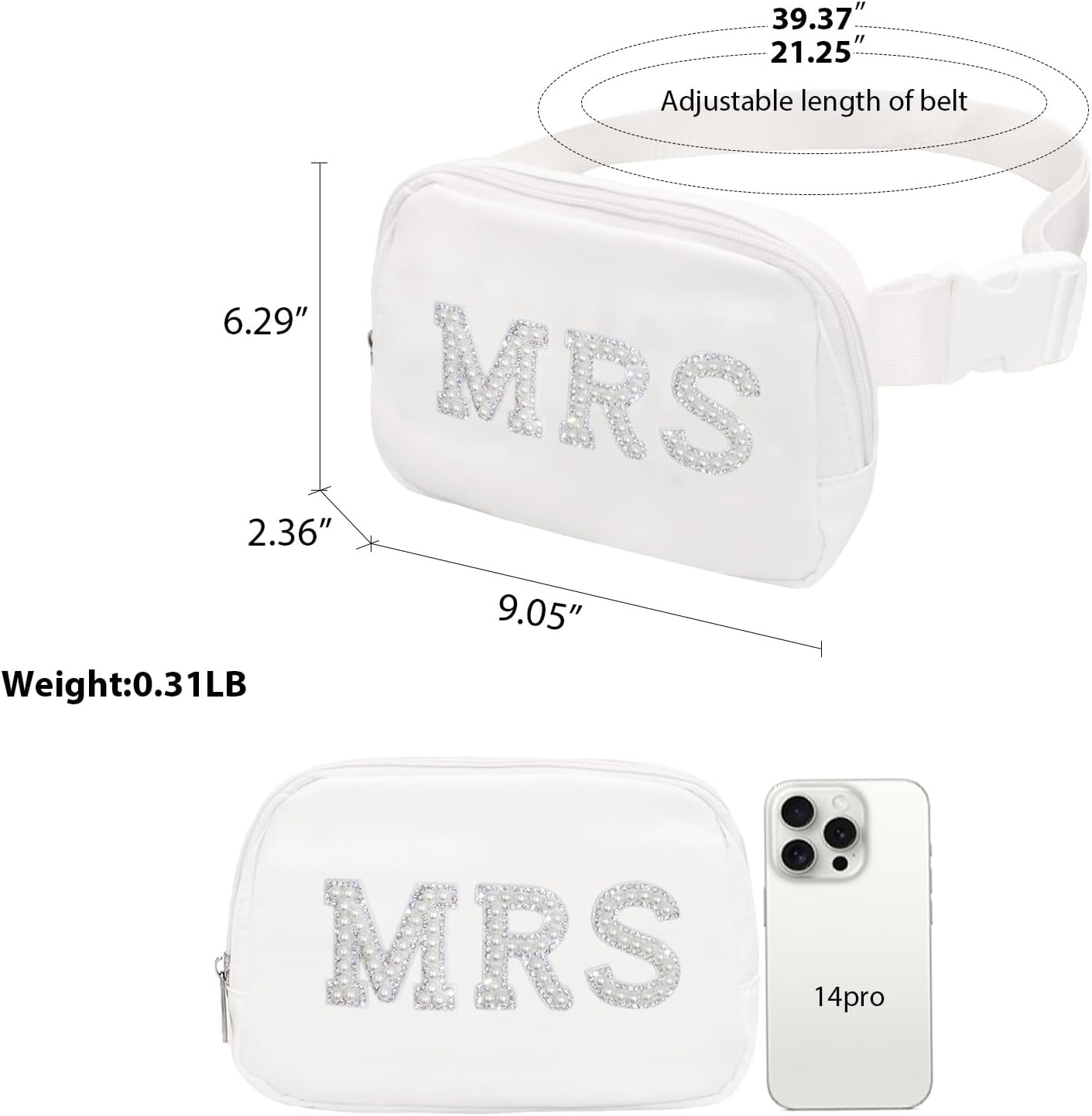 Lamyba Bachelorette Gifts for Bride Fanny Pack, Bride to be Gifts, Bridal Shower Gifts for Wedding Day Bachelorette Party Engagement Honeymoon, Pearl Mrs Waist Bag White