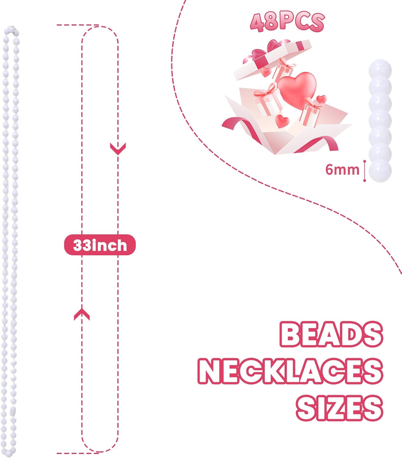 48 Pack Mardi Gras Beads Necklaces, 33 Inch Plastic Beads for Party Favors, Festival Decorations, Parade Throws, Christmas, St. Patrick's Day Celebrations