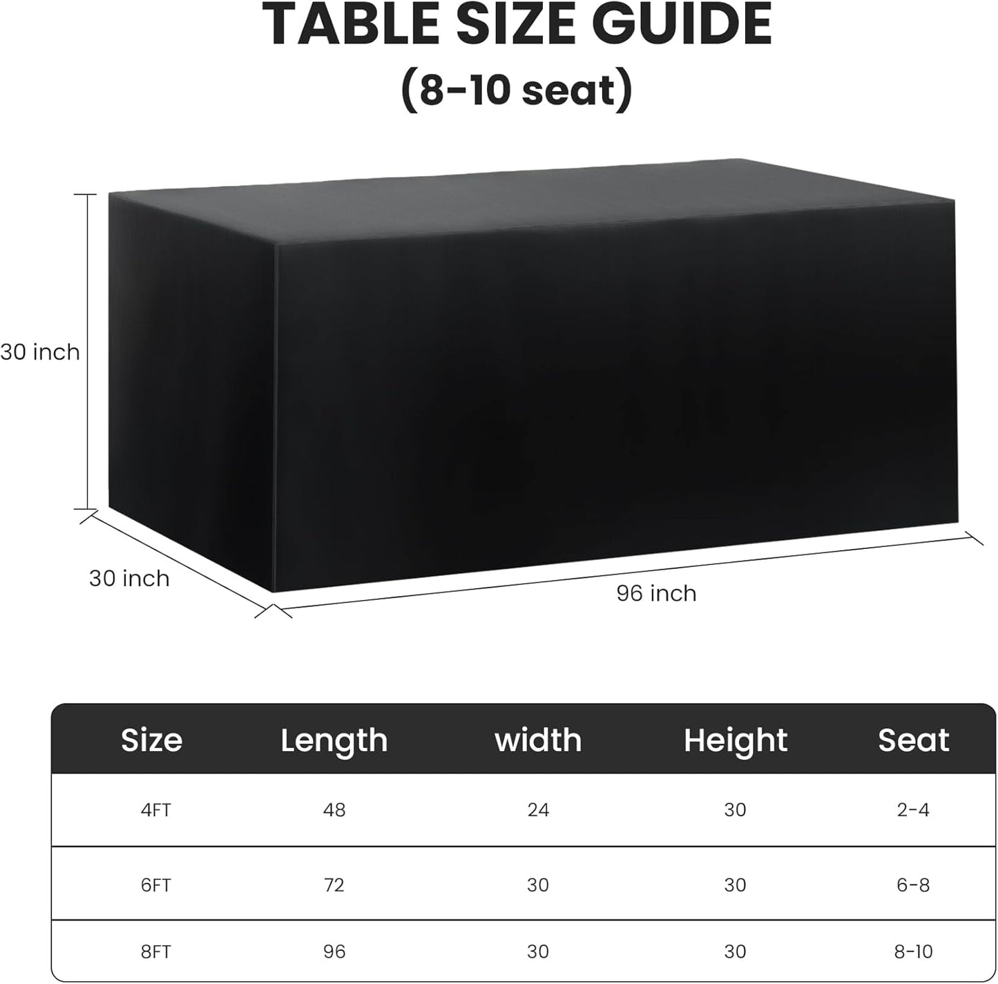 2 Pack Fitted Tablecloth for 8 Foot Rectangle Tables 96 x 30 Inch Black Table Covers Water Resistant Polyester Table Cloth for Wedding, Parties,Display, Trade Show (Black)