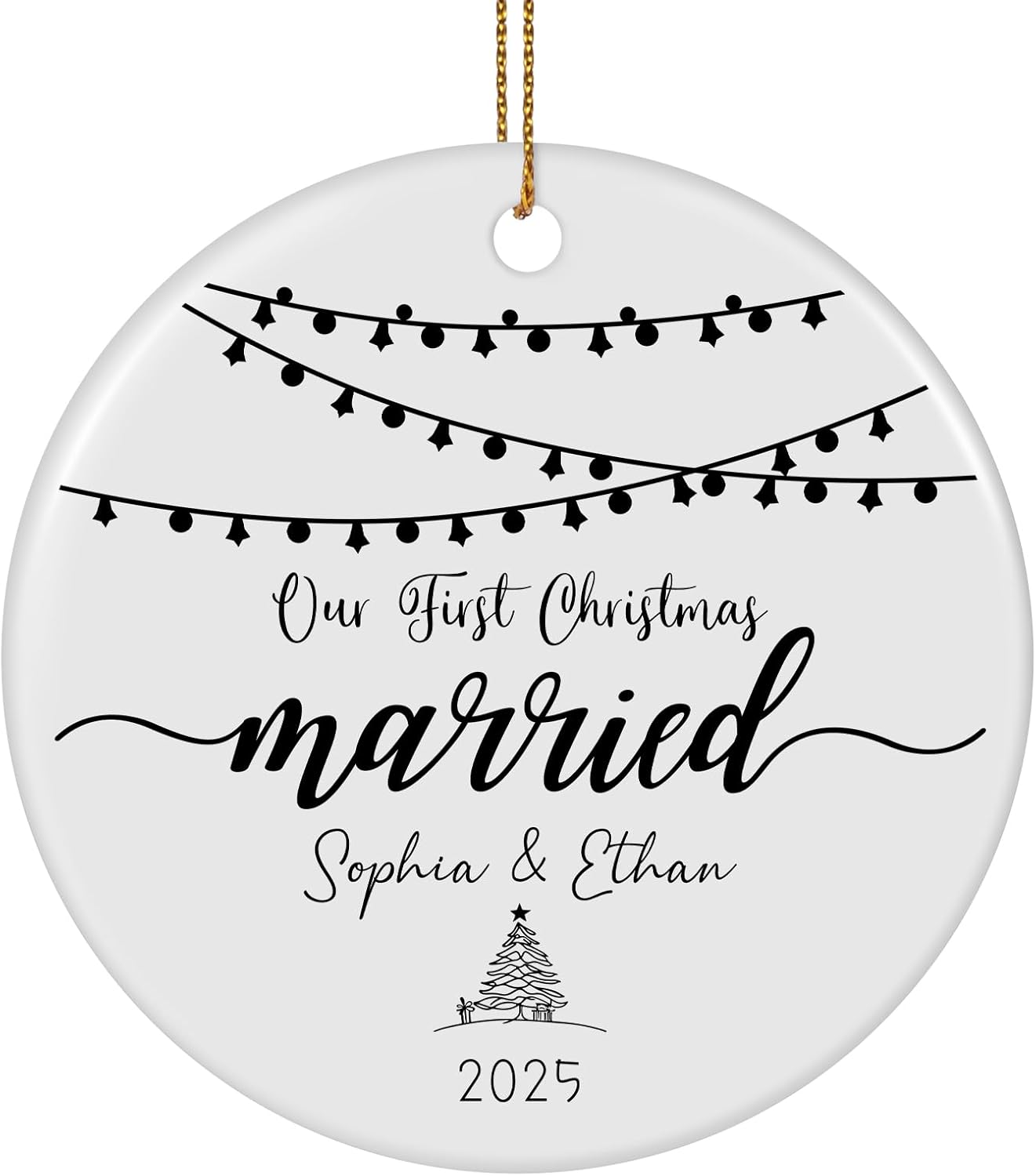 Personalized First Christmas Married Ornament 2025, Custom Engaged Christmas Ornaments with Names, Customized Wedding Engagement Gifts for Newlywed Couples Him Her