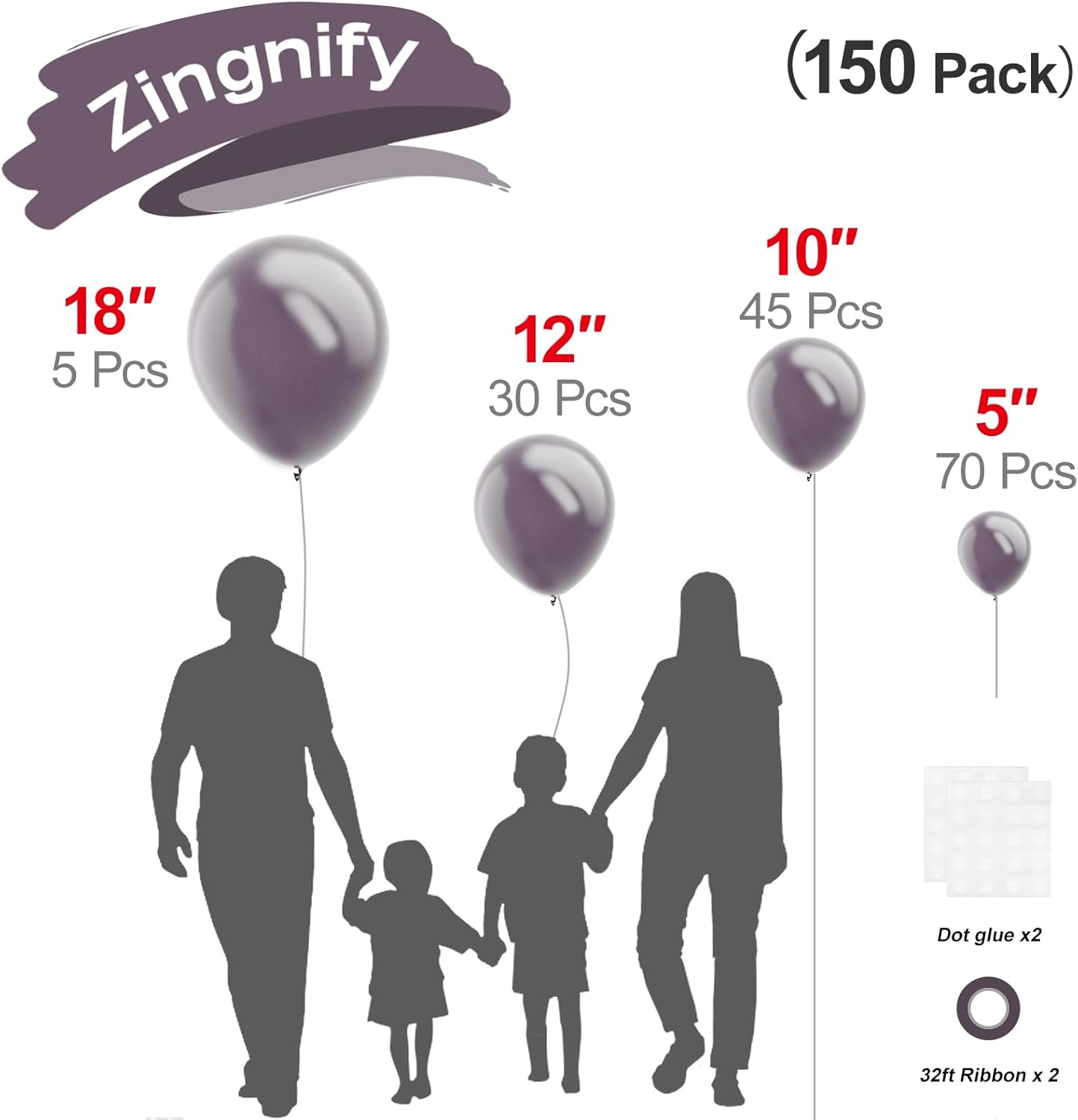 Dusty Purple Balloons, 150 pcs Different Sizes Pack of 18 Inch 12 Inch 10 Inch 5 Inch Matte Lavender Latex Balloons for Balloon Garland Balloon Arch as Birthday Party Wedding Decorations