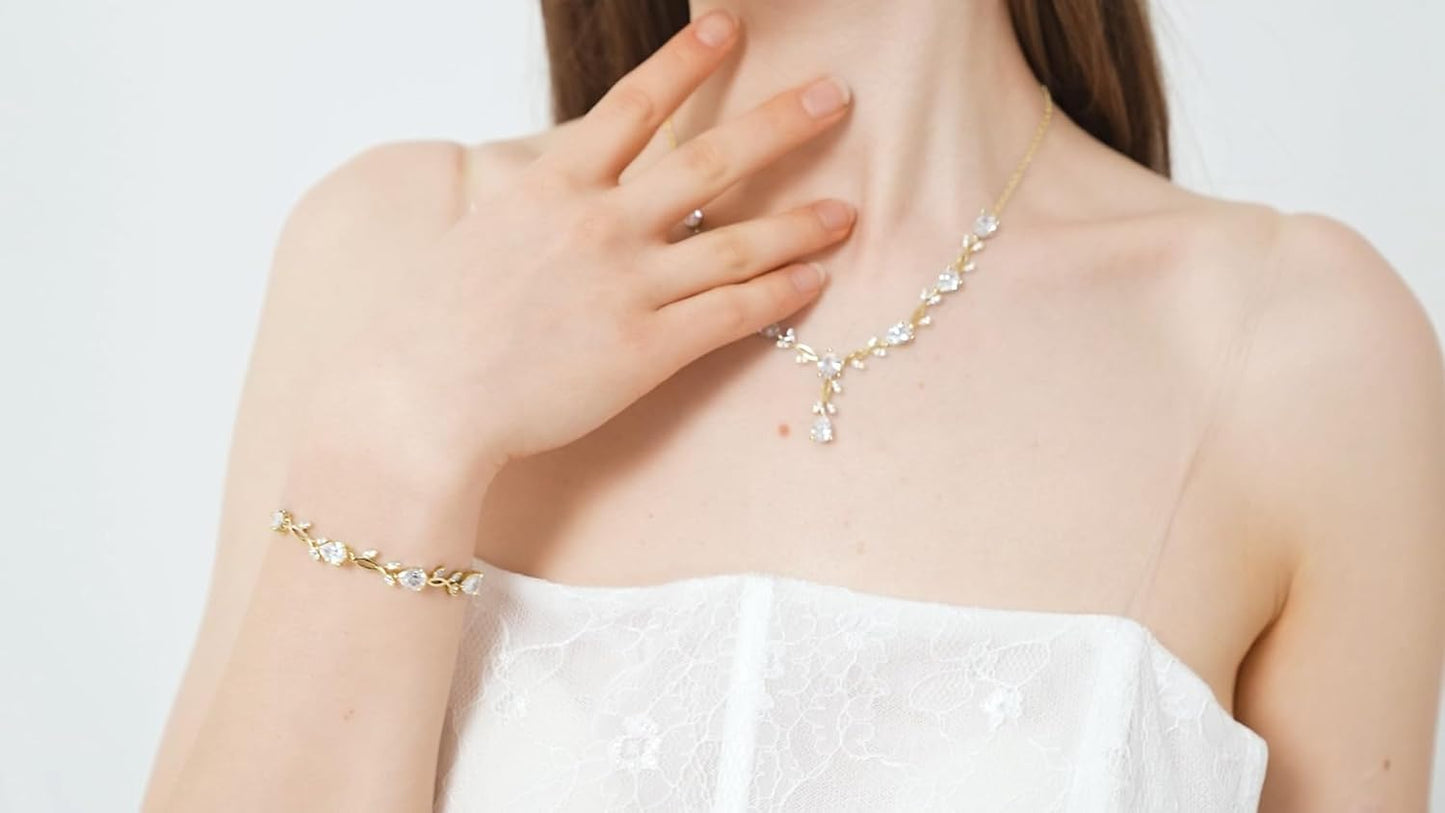 GZWHD Wedding Jewelry Sets for Bride Bridesmaid Women Cubic Zirconia Necklace Earrings Bracelet Set Gift for Mother Friend Wife Daughter Sister Party Prom Jewelry