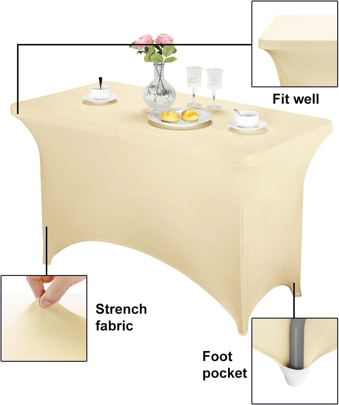FORLIFE Spandex Table Covers - 4ft Fitted Tablecloth for Rectangular Tables, Universal Stretch Patio Covers for Wedding, Banquet, Party
