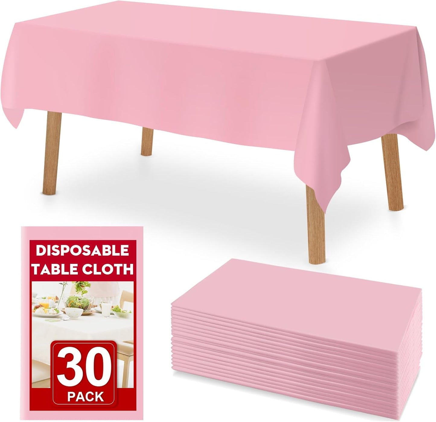 30 Pack Pink Plastic Table Cloths Disposable, 54 x 108 Inches Plastic Table Cover for Rectangle Tables, Disposable Tablecloth for Dinning, Parties, BBQ, Wedding, Outdoor