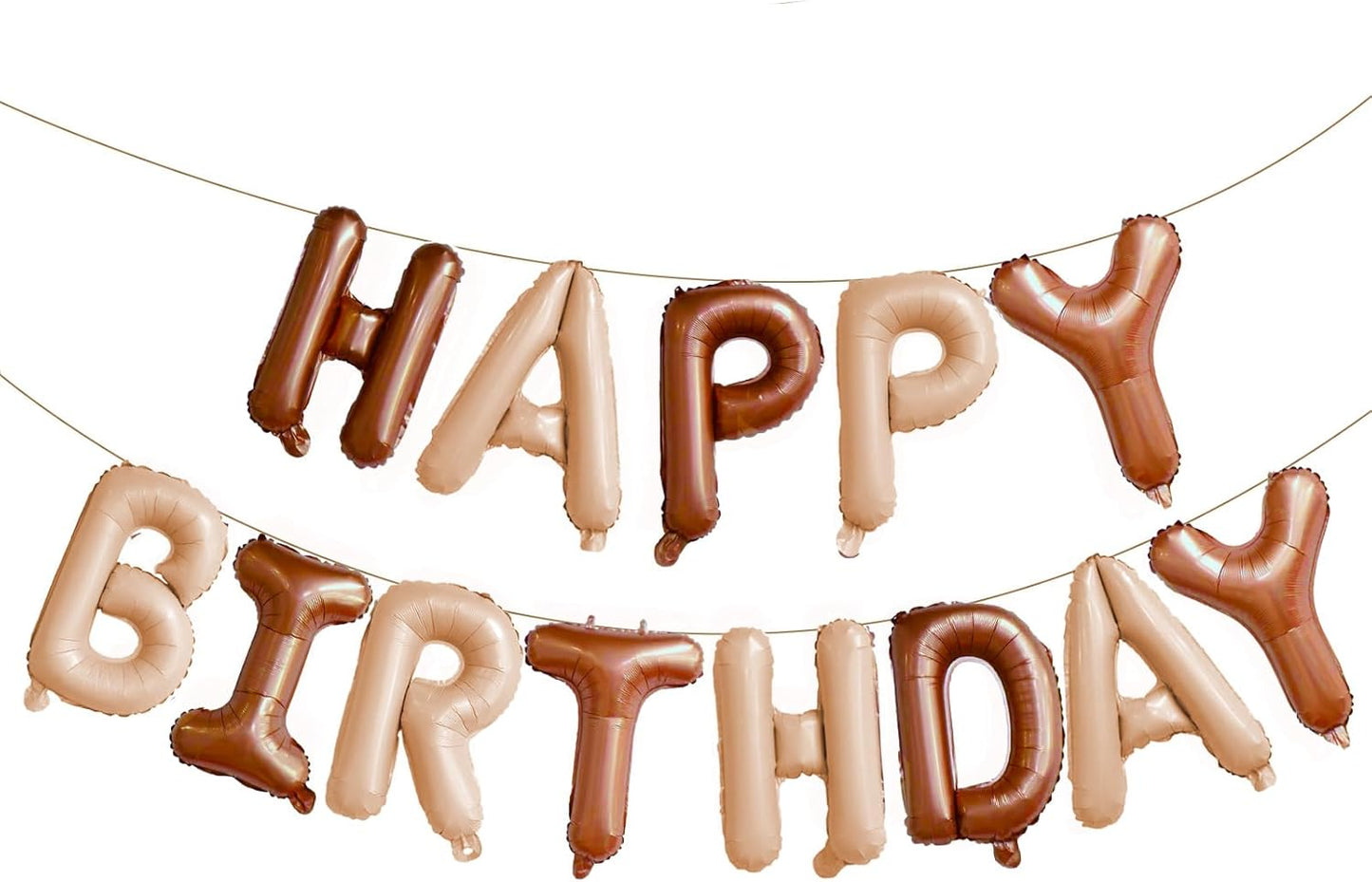 KALOR Beige and Brown Happy Birthday Balloons Banner, 16 Inch Mylar Foil Letters Balloon Sign for Women, Men, Boys & Girls Kids Birthday Decorations Photo Backdrop