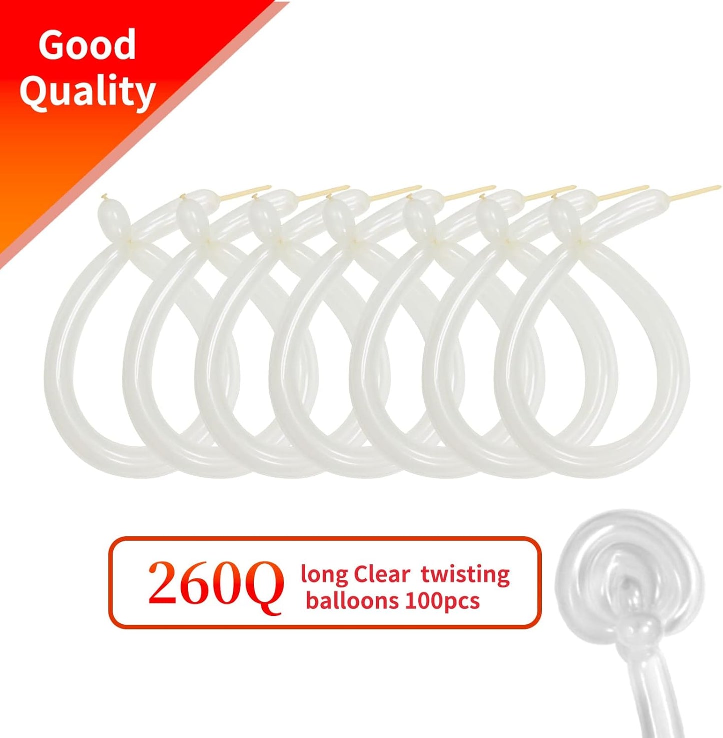 KAWKALSH 260 Clear Long Balloons for Animals, Thickening Skinny Latex Twisting for Arch Modeling Magic Clown Birthday Wedding Party Decorations 100pcs