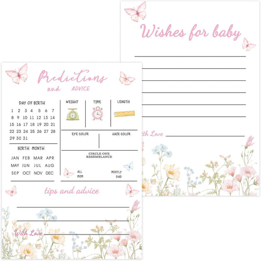 Flower Baby Shower Games, Butterfly Baby Predictions & Advice Cards for Baby Shower Games Activity, Baby in Bloom Wishes Games Cards, Advice for New Parents to Be, 30 Pcs Parties Games for Guests
