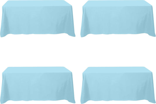 BRILLMAX 4 Pack Light Blue Tablecloths for 6 Foot Rectangle Tables 90 x 132 Inch - 6ft Rectangular Bulk Linen Polyester Fabric Washable Cloth Cover for Wedding Reception Banquet Birthday Party