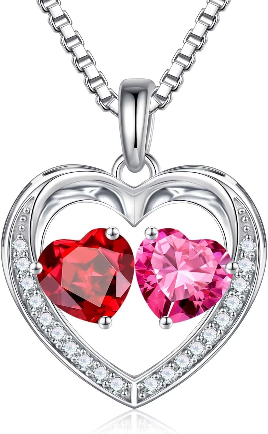 Iefil Christmas Gifts for Wife - 925 Sterling Silver Birthstone Necklace, Anniversary Birthday Gifts for Women, Stocking Stuffers for Women Wife Mom Daughter