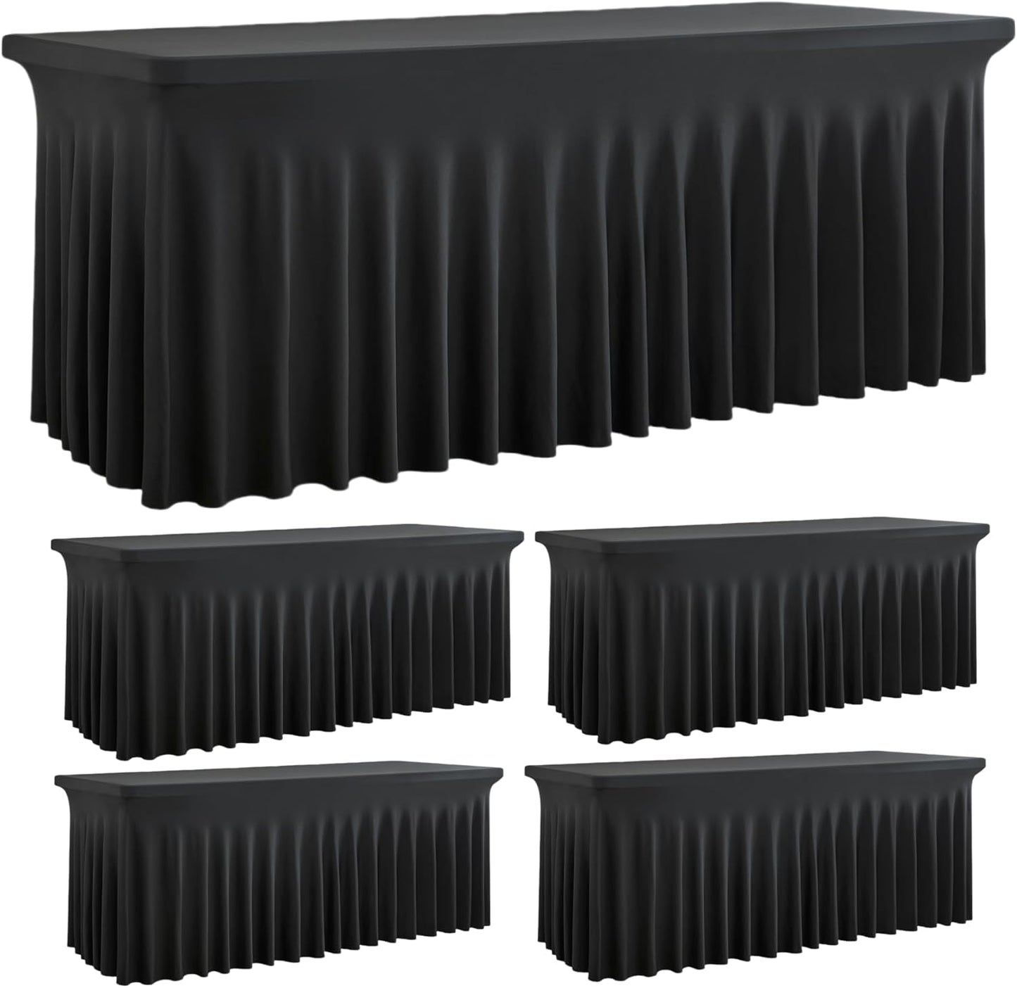 Outpain Black Spandex Tablecloth for 8 Foot Rectangle Tables, 4 Pack Black Fitted Table Cloths 8ft Stretchy Banquet Table Clothes Cover Desk Skirt for Birthday Wedding Parties Baby Shower