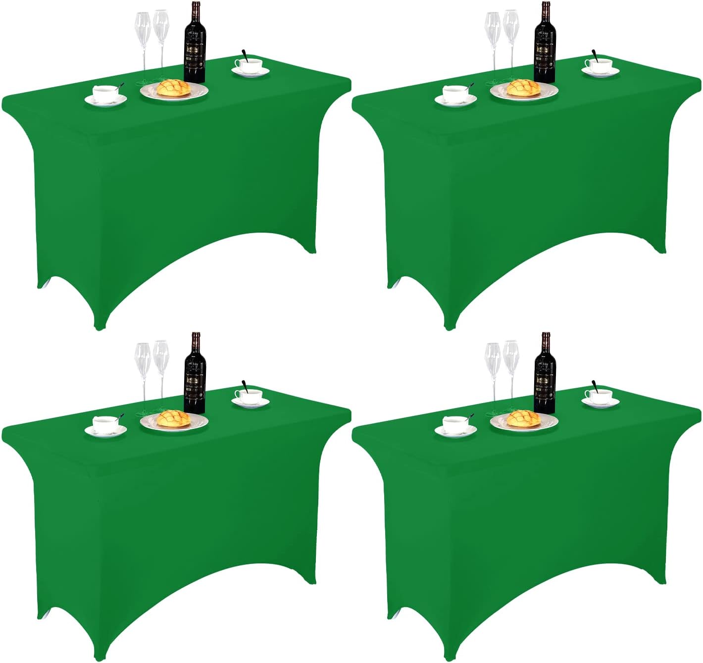 FORLIFE Spandex Fitted Tablecloth - 4ft Rectangular, Universal Stretch Patio Table Cover for Wedding, Banquet, Party (Emerald)