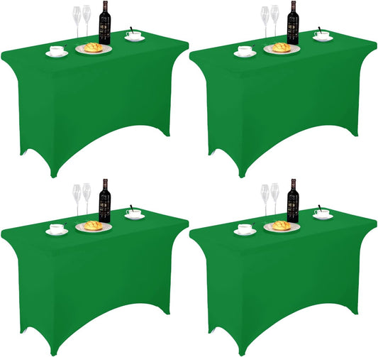 FORLIFE Spandex Fitted Tablecloth - 4ft Rectangular, Universal Stretch Patio Table Cover for Wedding, Banquet, Party (Emerald)