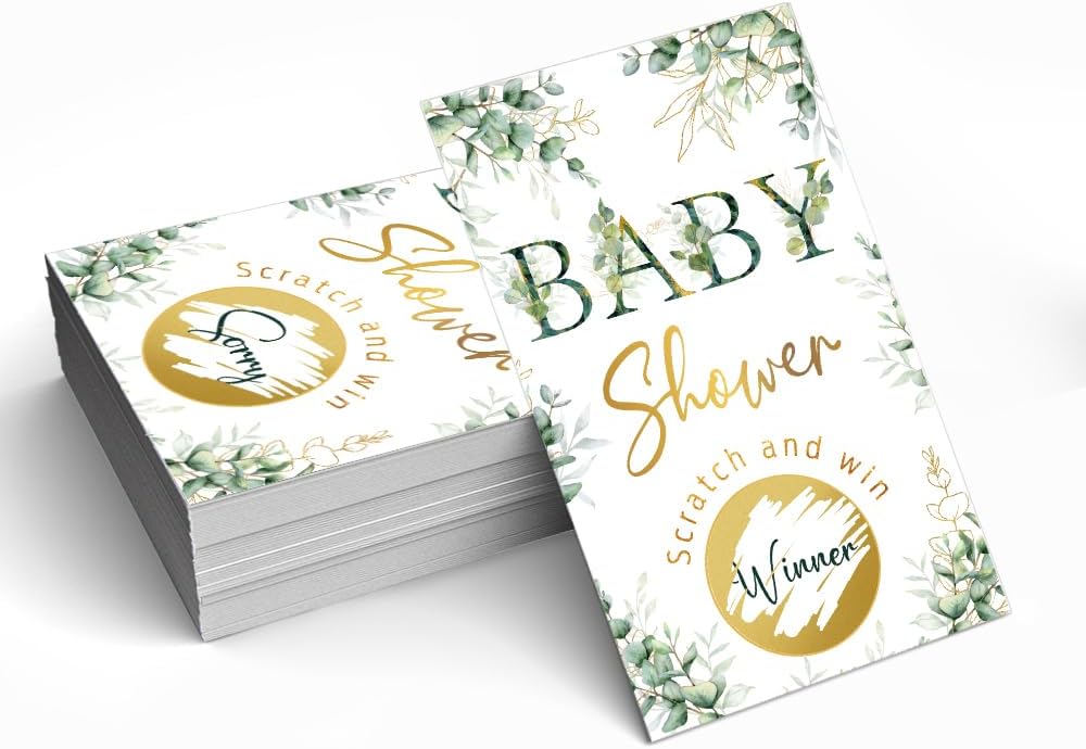 50 Pack Baby Shower Eucalyptus Theme Scratch Off Game, Natural Plants Scratch Card for Birthday Party Lottery Games Group Games Family Activity, Baby Shower Activity and Idea