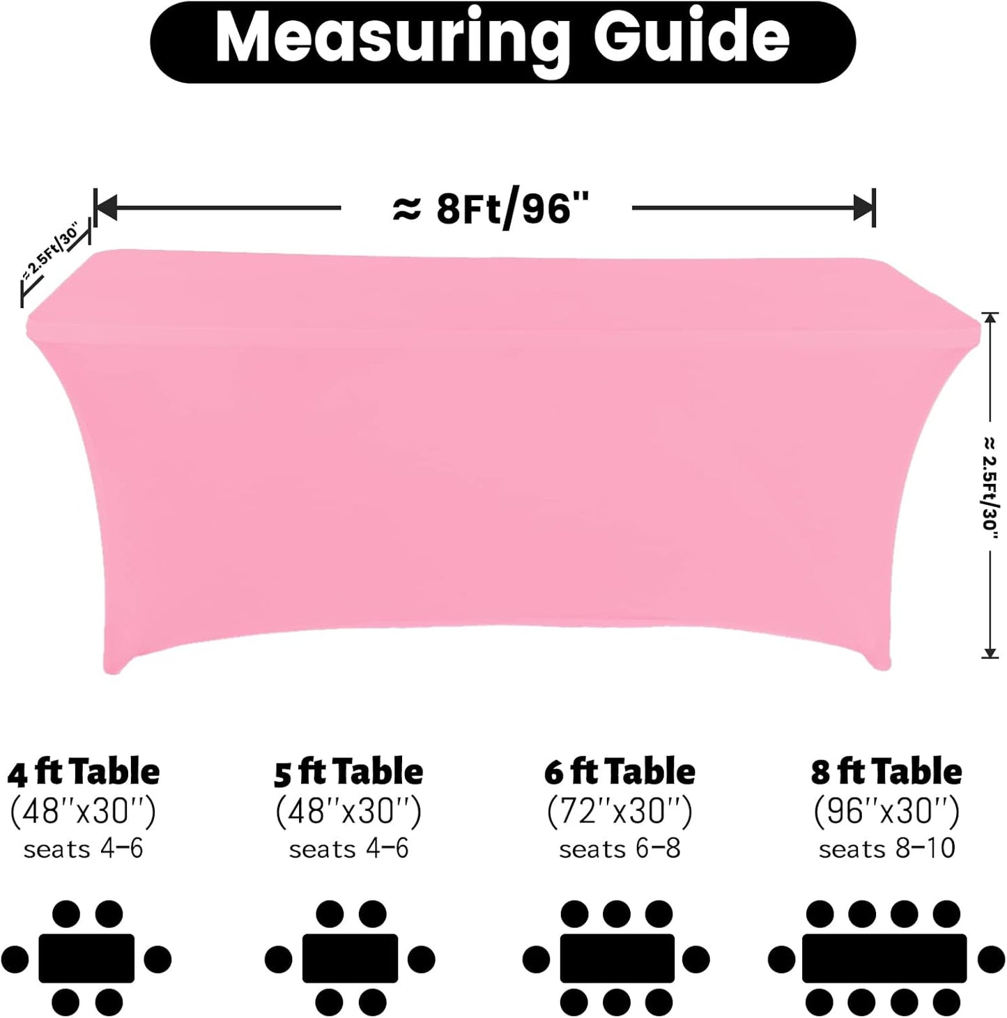 Spandex Table Cover 8 ft. Fitted Polyester Tablecloth Stretch Table Cover Table Topper Open Back - Pink