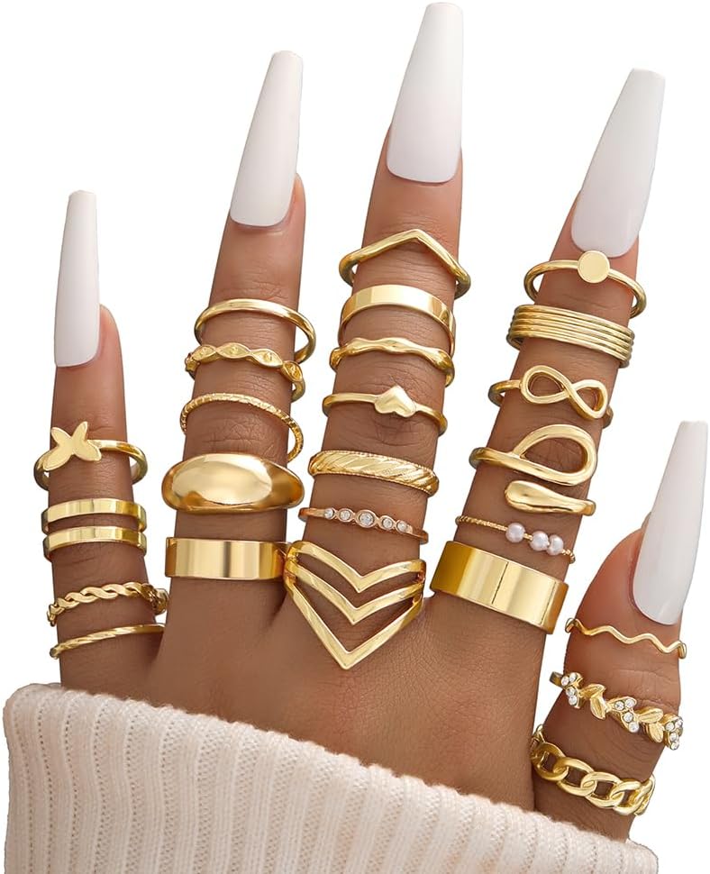 iF YOU 25 Pcs Gold Knuckle Ring Set for Women, Chunky Stackable Finger Midi Rings, Silver Simple Stacking Cute Rings Pack Trendy Stuff Jewelry Gift