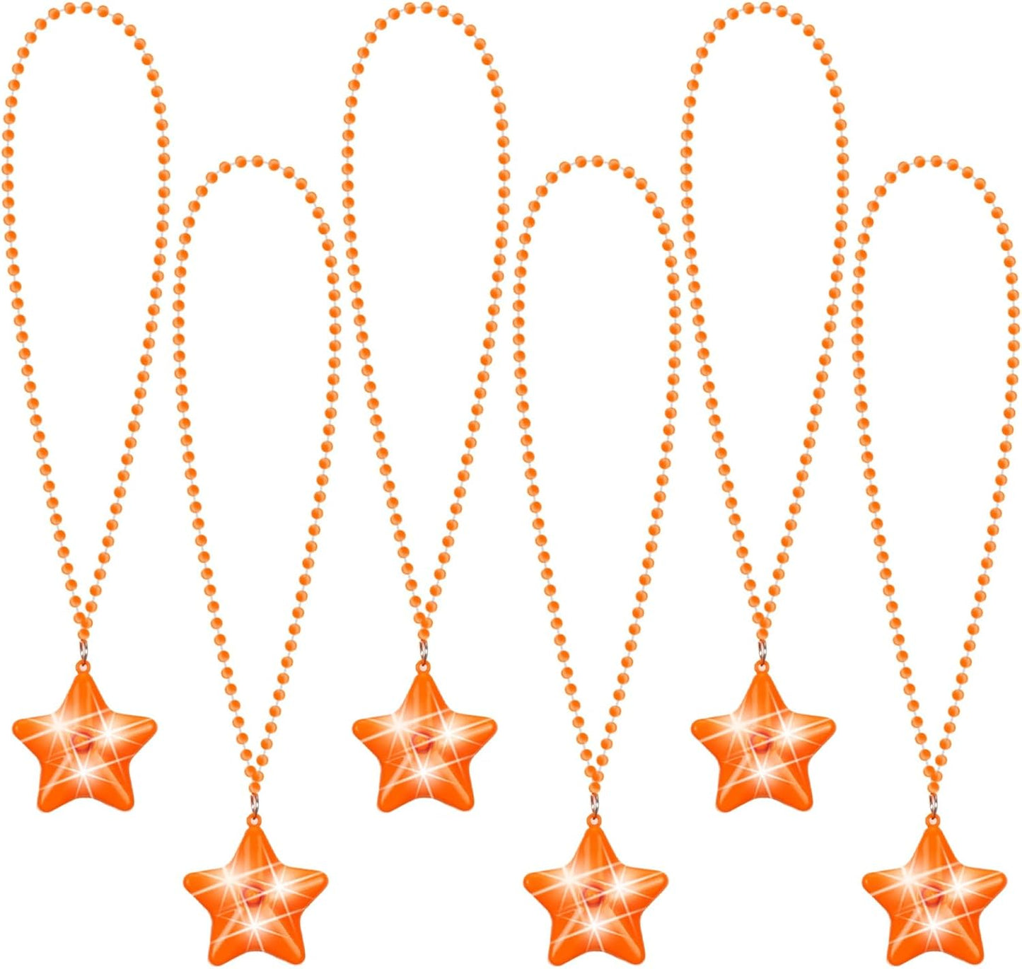 6 Pack Orange LED Glow Star Necklace Bulk Beaded Necklaces for Halloween Christmas Decorations Mardi Gras Party Favors