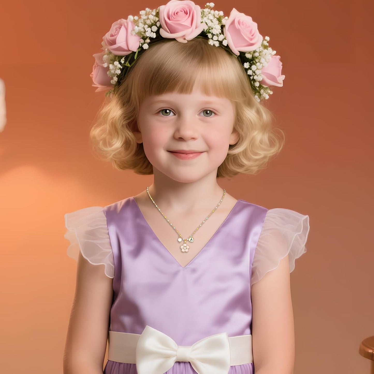 DS Flower Girl Necklace Gifts |Heart Initial Letter Flower Necklaces with Pearl Charm for Women | Personalized Wedding Proposal Bridal Shower Party Jewelry Gift | 18K Gold Plated Stainless Steel