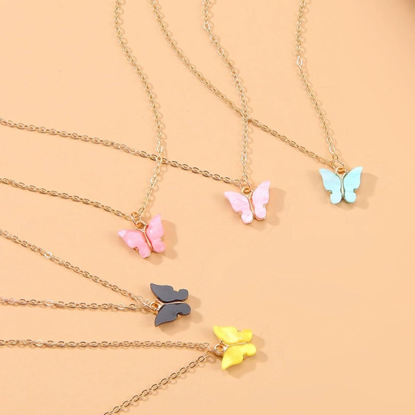 9Pcs Bohemian Butterfly Pendant Necklace Set,Dainty Adjustable Acrylic Colorful Insect Chain Necklace Minimalist Choker Necklace for Women Lover Jewelry