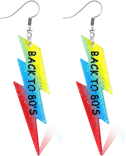 Nanafast 80S Neon Earrings Lightning Bolt Dangle Earrings for Women, 80s Accessories for Women Colorful Gradient Neon Jewelry
