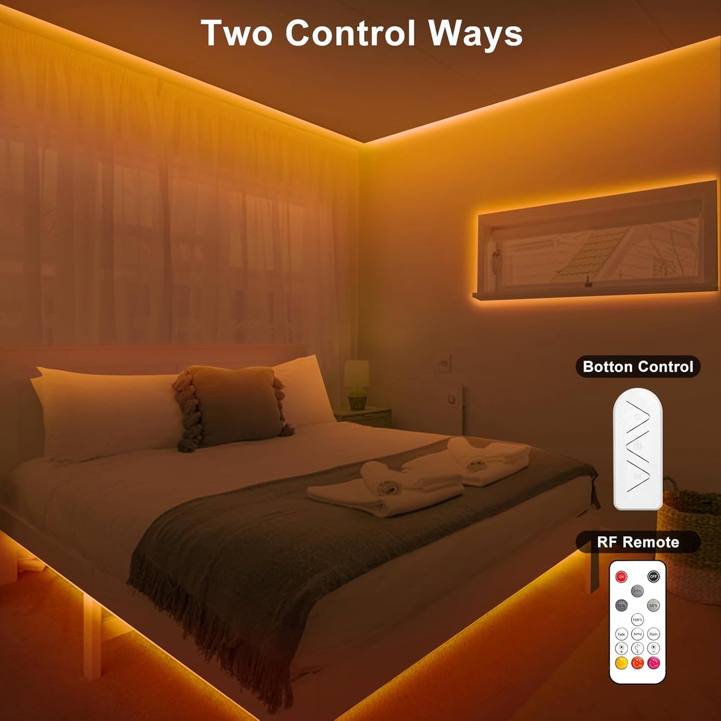 32.8ft 1800K COB Led Strip Lights with RF Remote, Dimmable Bright Adhesive Indoor Amber Led COB Light Strip for Cabinet, Painting, Room, Bed