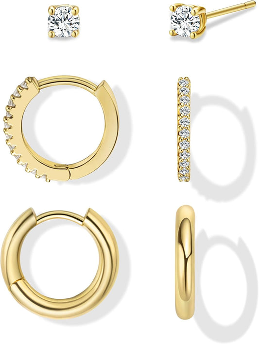 Gold Earrings for Women, 14k Gold Plated Dangle Huggie Earrings for Women Trendy Dainty Gold Hoop Earring Stacks Hypoallergenic Pearl Chain Drop Cartilage Earring Fashion Womens Jewelry