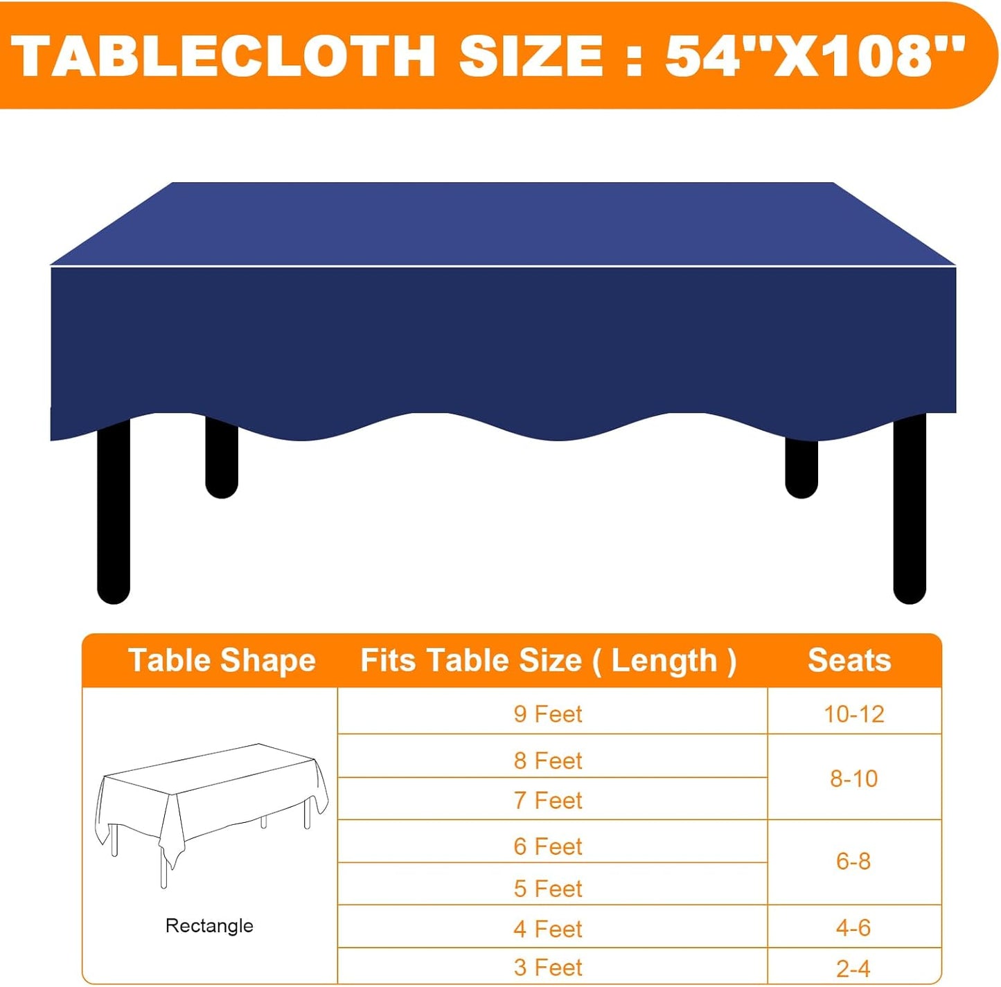 30 Pack Blue Plastic Table Cloths Disposable, 54 x 108 Inches Plastic Table Cover for Rectangle Tables, Disposable Tablecloth for Dinning, Parties, BBQ, Wedding, Outdoor