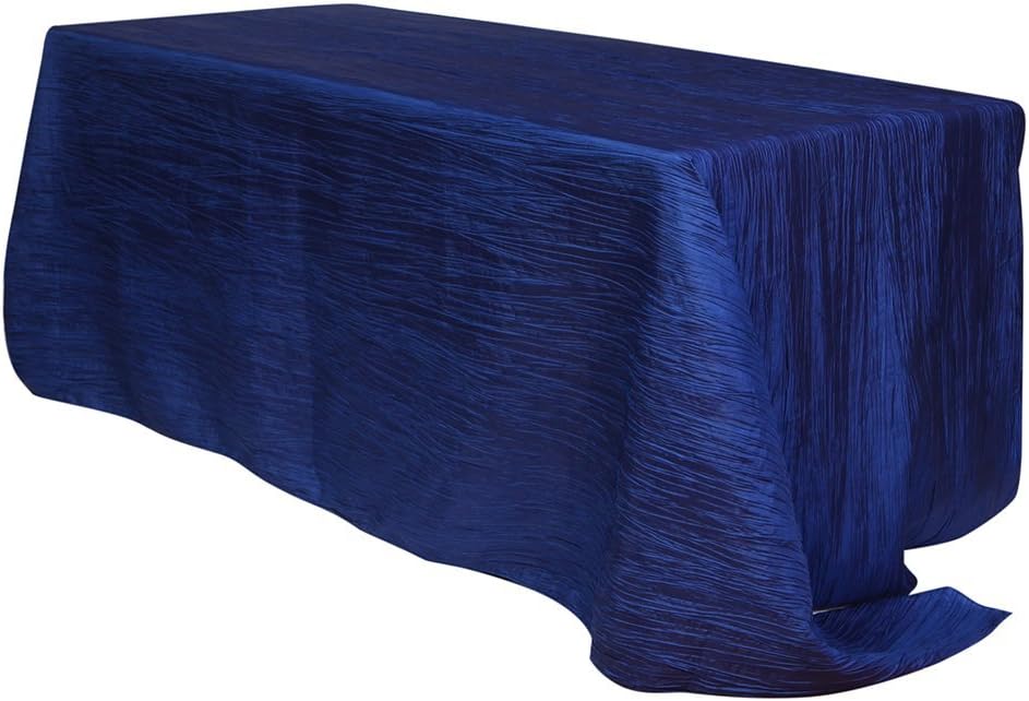 YOUR CHAIR COVERS - 90 x 156 inch Rectangular Crinkle Taffeta Tablecloth - Navy Blue, Rectangle Table Linens for 8 ft Rectangular Tables, Wedding Crushed Table Cloth