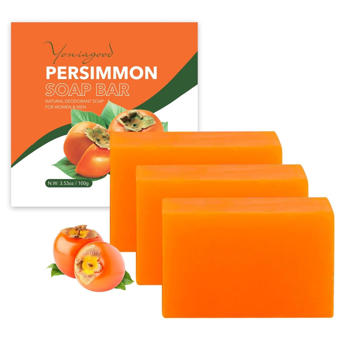 3 PCS Persimmon Soap Bar for Body Odor Control, Natural Deodorant Body Bar Soap for Old People Smell, Remove Strong Smell, Organic Eliminating Odor Wash Soap for Women & Men