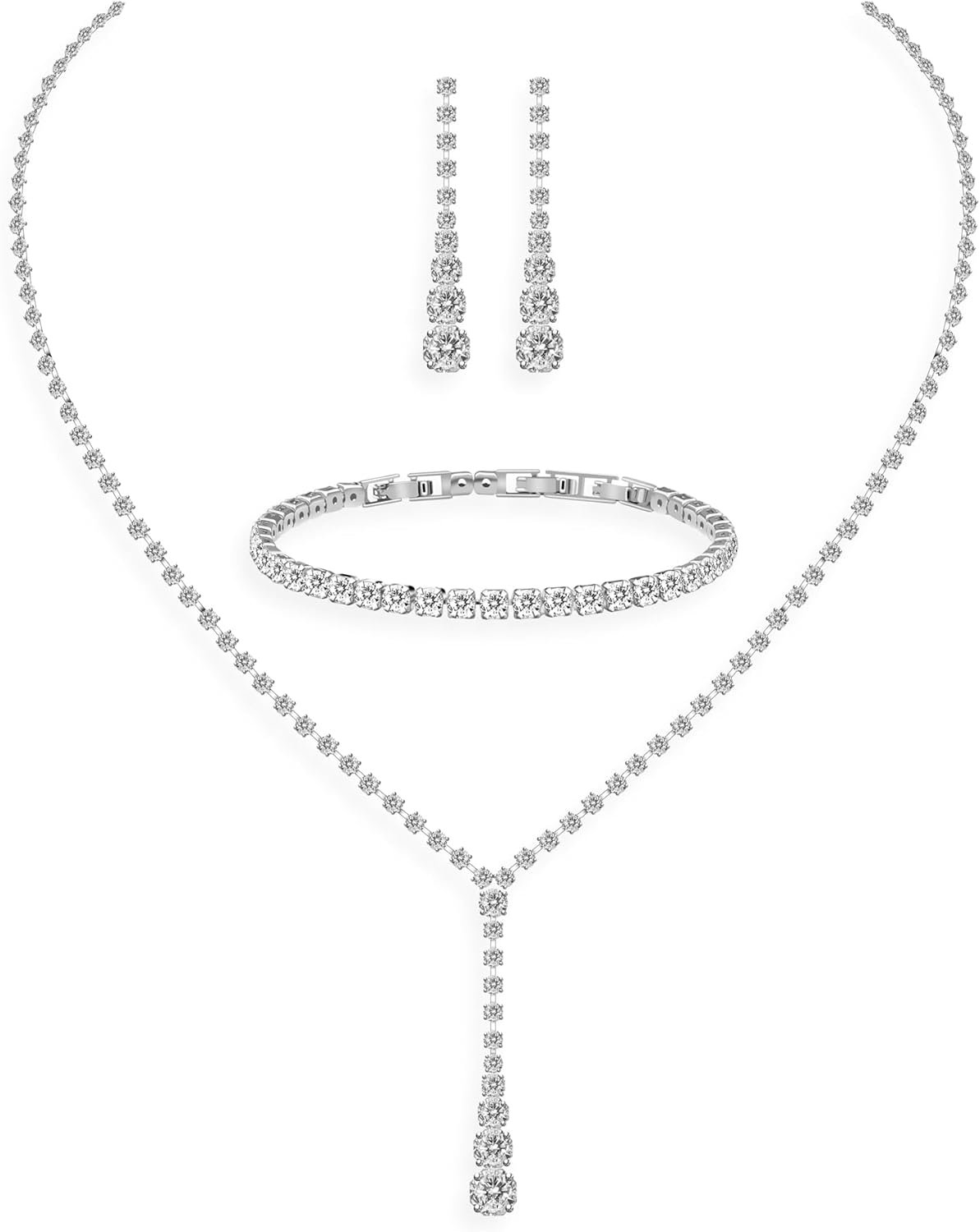 GZWHD Wedding Jewelry Sets for Bride Bridesmaid Women Cubic Zirconia Necklace Earrings Bracelet Set Gift for Mother Friend Wife Daughter Sister Party Prom Jewelry