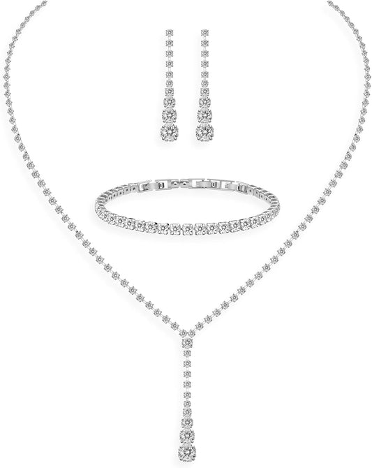 GZWHD Wedding Jewelry Sets for Bride Bridesmaid Women Cubic Zirconia Necklace Earrings Bracelet Set Gift for Mother Friend Wife Daughter Sister Party Prom Jewelry