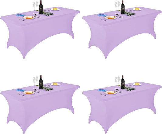 FORLIFE 4Pack Spandex Table Covers，Fitted Tablecloth for Rectangular Tables, Stretch Patio Table Covers, Universal Spandex Table Cover for Wedding, Banquet, Party (6ft, Lavender)