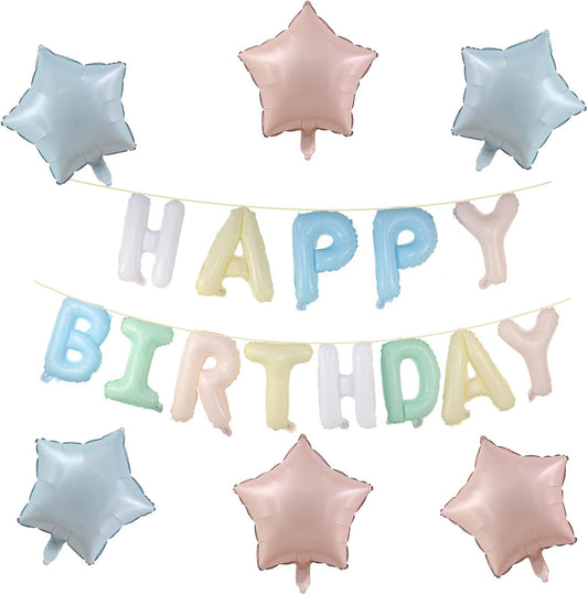 KALOR Pastel Multicolor Happy Birthday Balloons Kit with16 Inch Mylar Foil Letters Balloon and Star Balloons for Women, Men, Boys & Girls Kids Birthday Decorations Photo Backdrop