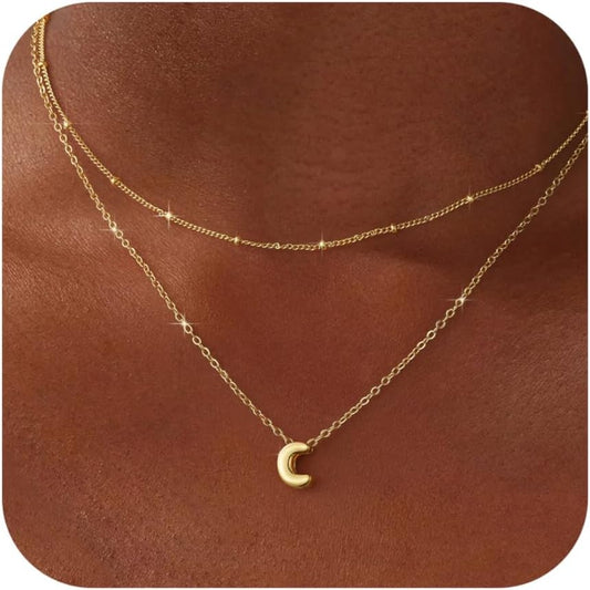 Bubble Letter Necklace Layered Initial Necklaces for Women Dainty Cute Choker Pendant Stack Jewelry Teen Gift Trendy Stuff