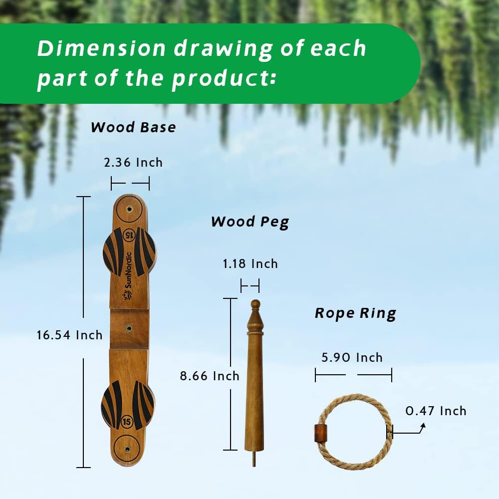 Wooden Ring Toss Game Set, Backyard Beach Camping Game with Toss Rings & Portable Carrying Bag, Outdoor Lawn & Yard Games for Kids, Adults & Family