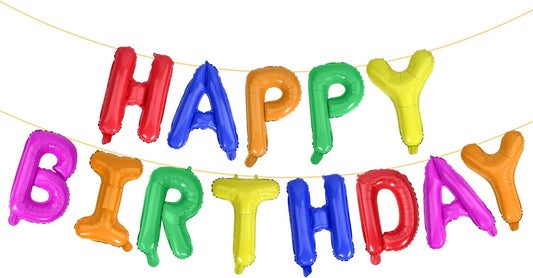 LIOZEOKUN Happy Birthday Balloon Letters 16 inch Mylar Foil Birthday Balloons Banner Sign for Birthday Party Decorations Supplies (Color)