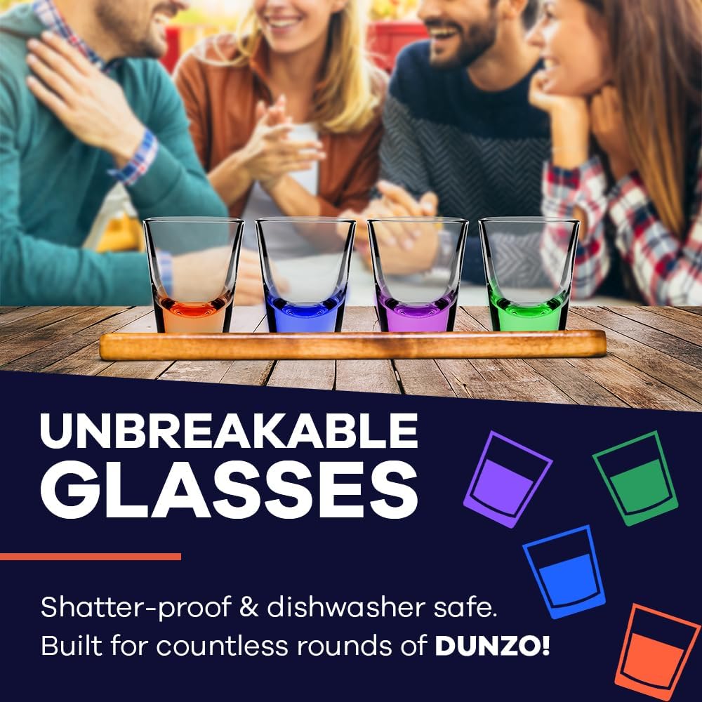 DUNZO® - Hydrating Version of Classic Card Game with 4 Unbreakable Glasses - Draw Two, Skip, Reverse, Get Loco - Fun Party Game & Funny Gifts - Card Games