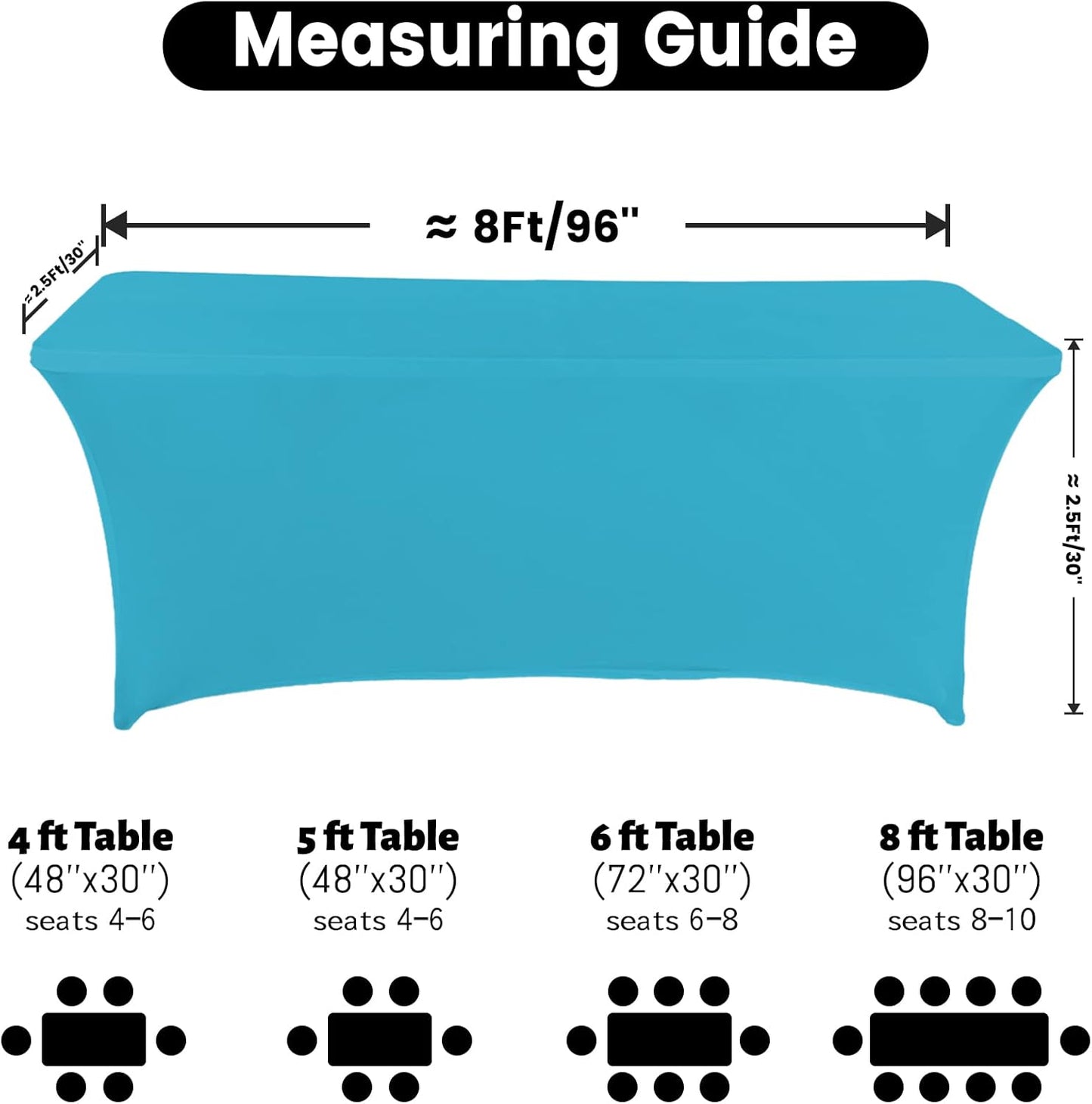 Spandex Table Cover 8 ft. Fitted Polyester Tablecloth Stretch Table Cover Table Topper Open Back - Turquoise